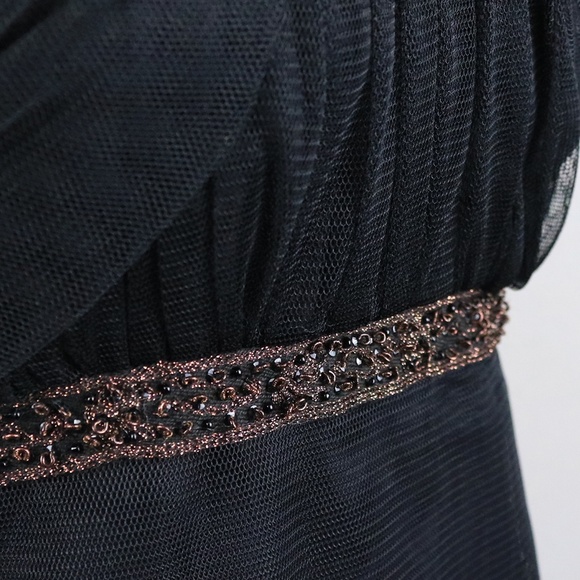 Vera Wang Women's Size 4 Black Empire Waist Mesh Tulle Overlay Goth Witch Beaded - Picture 5 of 14